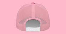 Load image into Gallery viewer, PINK SHERNI TRUCKER HAT EMBROIDERED IN WHITE THREAD BY SHERNI STREETWEAR
