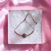 Load image into Gallery viewer, ROSE GOLD EVIL EYE TENNIS BRACELET WITH TURQUOISE 
