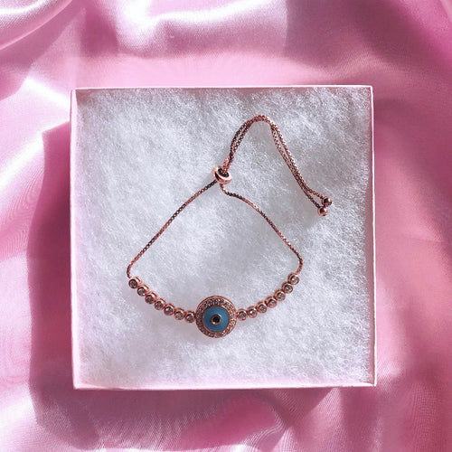 ROSE GOLD EVIL EYE TENNIS BRACELET WITH TURQUOISE 