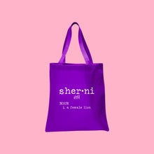 Load image into Gallery viewer, purple Sherni definition style tote bag
