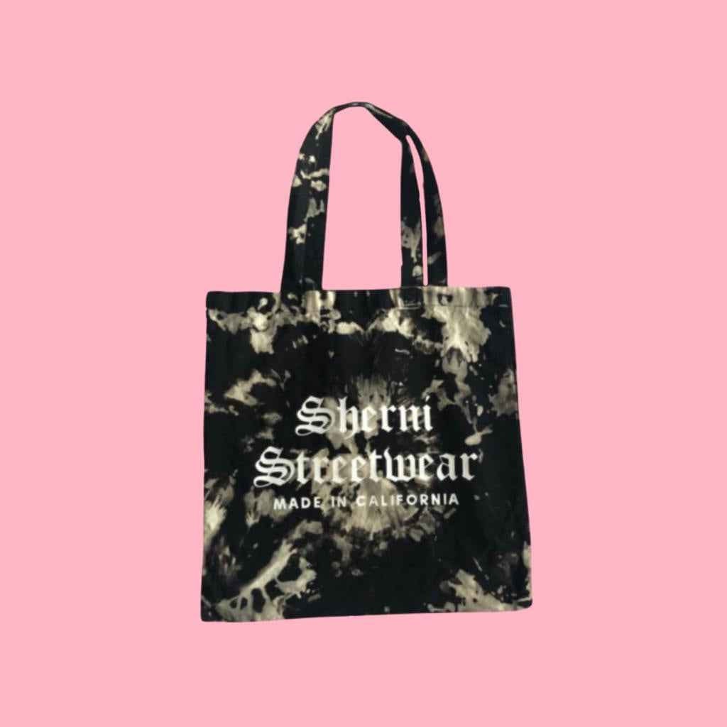 BLACK TIE DYE TOTE BAG BY SHERNI STREETWEAR